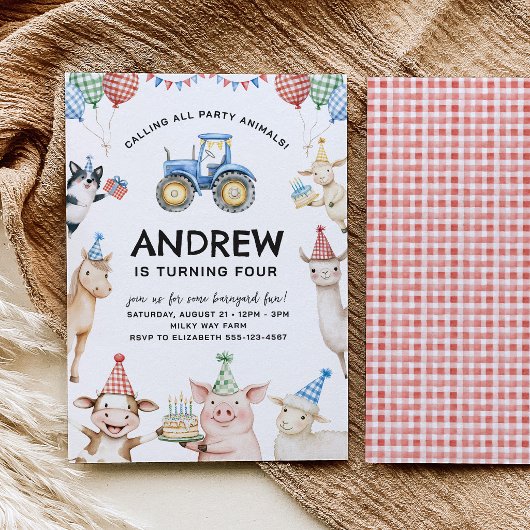 Farm Animals Kids Birthday Invitation 招待状
