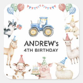 Farm Animals Kids Birthday Party Favor Stickers スクエアシール