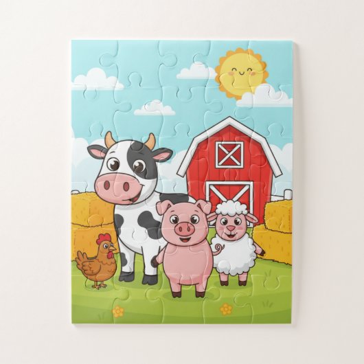 Farm Animals Kids Puzzle | Cute Cow Pig Sheep Chic ジグソーパズル (縦)