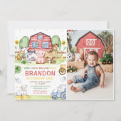 Farm Animals Oink Baaモー 1st Birthday写真 招待状 (正面)