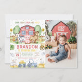 Farm Animals Oink Baaモー 1st Birthday写真 招待状 (正面)