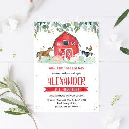 Farm Animals Oink Baa Moo Boy 1st Birthday  招待状