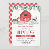 Farm Animals Oink Baa Moo Boy 1st Birthday  招待状 (正面/裏面)