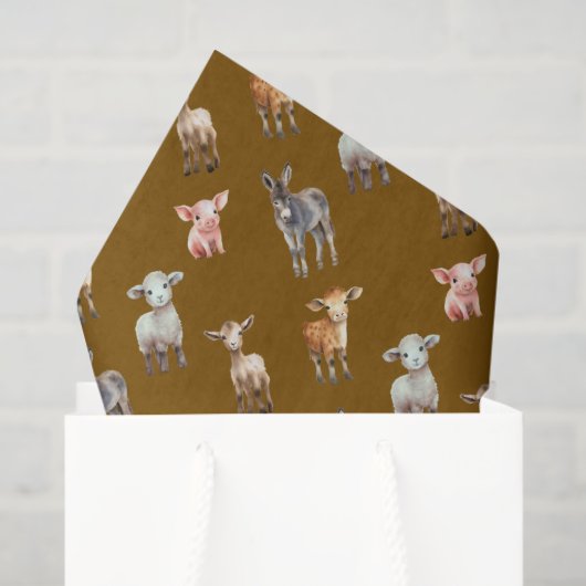 Farm Animals Pattern Brown Tissue Paper 薄葉紙 (ギフトバッグ)
