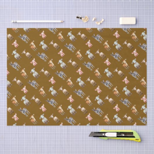 Farm Animals Pattern Brown Tissue Paper 薄葉紙 (クラフト)