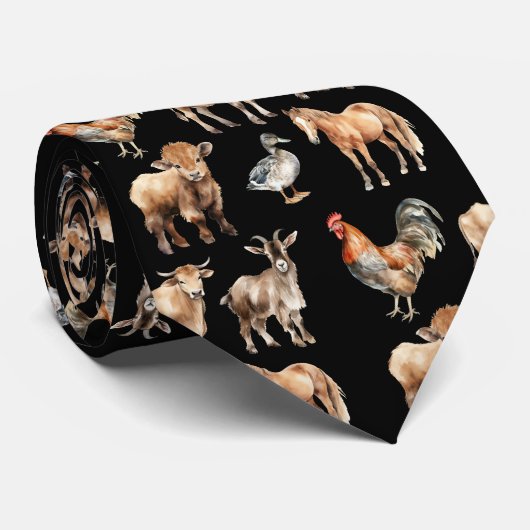 Farm Animals Pattern Neck Tie ネクタイ (ロール)