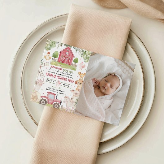 Farm Animals Photo Birthday Invitation 招待状