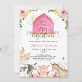 Farm Animals Pink Baby Shower Invitation 招待状 (正面)