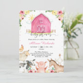 Farm Animals Pink Baby Shower Invitation 招待状 (スタンド正面)