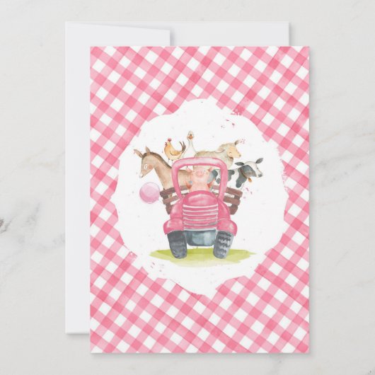 Farm Animals Pink Baby Shower Invitation 招待状 (裏面)
