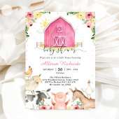 Farm Animals Pink Baby Shower Invitation 招待状