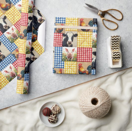 Farm Animals Quilt Pattern ラッピングペーパー (クラフト)