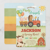Farm Animals Ranch Kids Birthday 招待状 (正面/裏面)