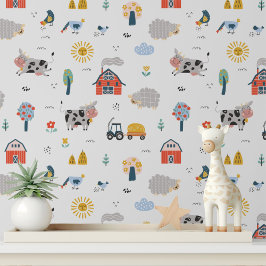 Farm Animals Red Barn Nursery Peel and Stick 壁紙