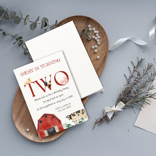 Farm Animals Second Birthday Party Invitation 招待状