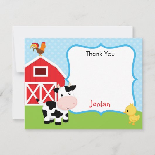 Farm Animals Thank You Card Boy (Blue) - Barnyard サンキューカード (正面)