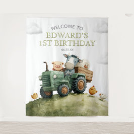 Farm Animals Tractor Birthday Photo Backdrop タペストリー