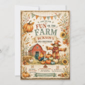 Farm Barn Scarecrow Fall Autumn Little Boy's 3rd 招待状 (正面)