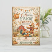 Farm Barn Scarecrow Fall Autumn Little Boy's 3rd 招待状 (スタンド正面)