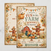 Farm Barn Scarecrow Fall Autumn Little Boy's 3rd 招待状 (正面/裏面)