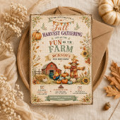 Farm Barn Scarecrow Fall Autumn Little Boy's 3rd 招待状