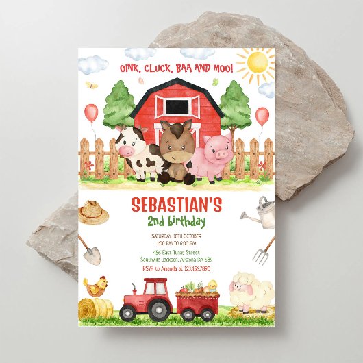 Farm Barnyard Animals Birthday Party Invitation 招待状