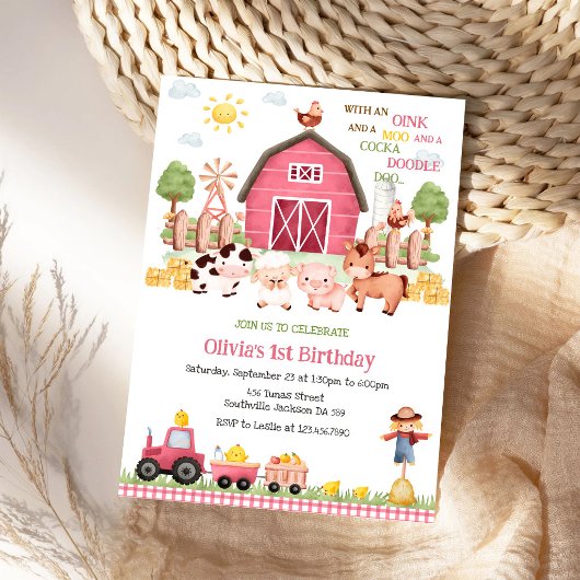 Farm Barnyard Animals Birthday Party Invitation 招待状