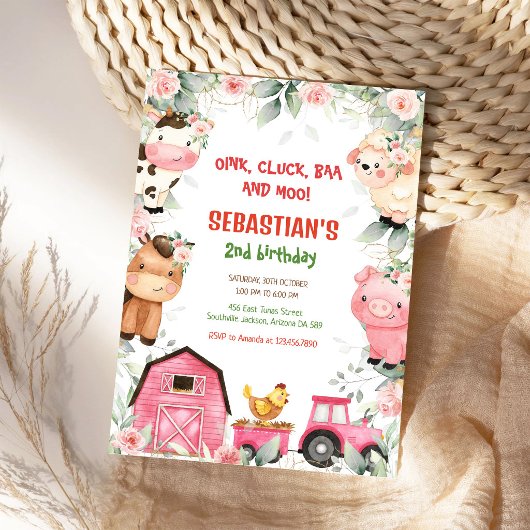 Farm Barnyard Animals Birthday Party Invitation 招待状