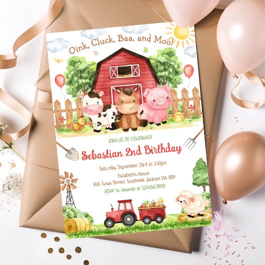 Farm Barnyard Animals Kids Birthday Invitation 招待状