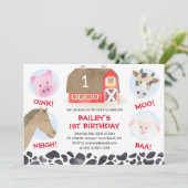 Farm Barnyard Animals Red Gingham Boy Birthday 招待状 (スタンド正面)