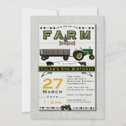 Farm Barnyard Tractor Birthday Party Invitations 招待状 (正面)