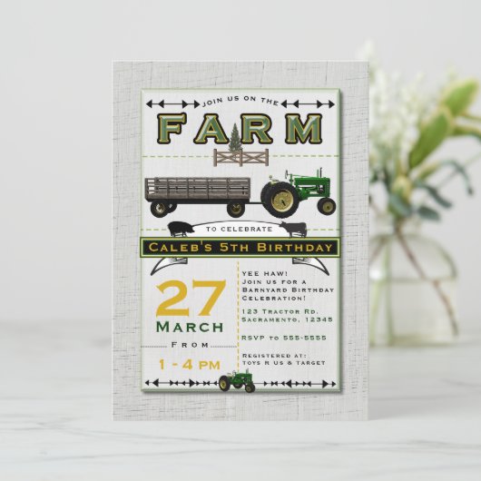 Farm Barnyard Tractor Birthday Party Invitations 招待状 (スタンド正面)