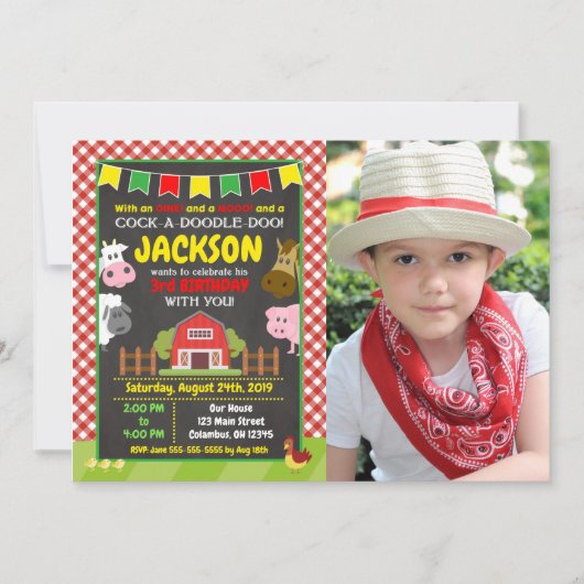 Farm Birthday Invitation / Barnyard Party 招待状 (正面)