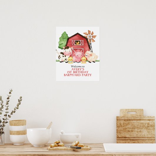 Farm Birthday Welcome Poster, Barnyard Birthday ポスター (キッチン)
