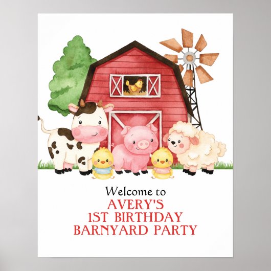 Farm Birthday Welcome Poster, Barnyard Birthday ポスター (正面)