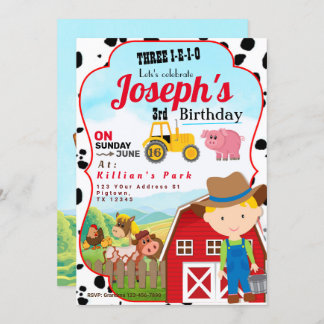 FARM BOY 3rd BIRTHDAY INVITATION THREE-I-I-I-O 招待状