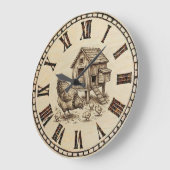 Farm Chicken Wall Clock – Wood-Burned style  ラージ壁時計 (傾斜)