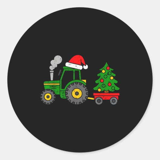 Farm Christmas Tractor Tree Xmas Truck Boys Kids T ラウンドシール (正面)