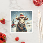 Farm Cow in Preppy Winter Attire and Hat Winter スタンダードカクテルナプキン (インサイチュ)