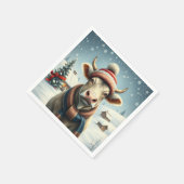 Farm Cow in Preppy Winter Attire and Hat Winter スタンダードカクテルナプキン (角)