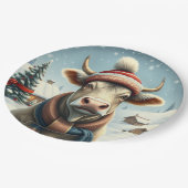 Farm Cow in Preppy Winter Attire and Hat Winter ペーパープレート (アングル)