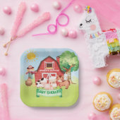 Farm Cute Animals Greenery ベビーシャワー  ペーパープレート (パーティー)