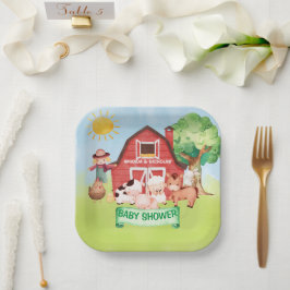 Farm Cute Animals Greenery ベビーシャワー  ペーパープレート