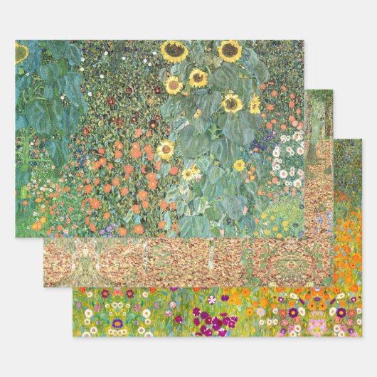 Farm & Flower Garden & Birch by Gustav Klimt ラッピングペーパーシート (セット)
