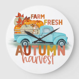 Farm Fresh Autumn Harvest Quote ラージ壁時計