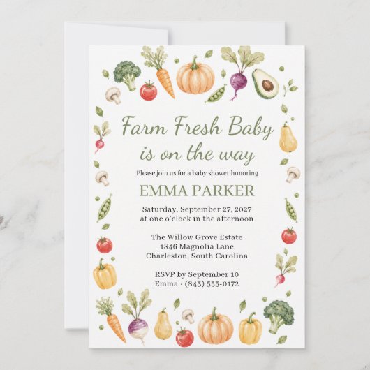 Farm Fresh Baby Vegetable Garden ベビーシャワー 招待状 (正面)