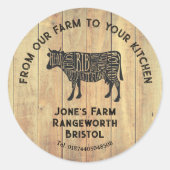 Farm Fresh Beef Sticker | Rustic Cow Logo Label  ラウンドシール (正面)