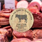 Farm Fresh Beef Sticker | Rustic Cow Logo Label  ラウンドシール