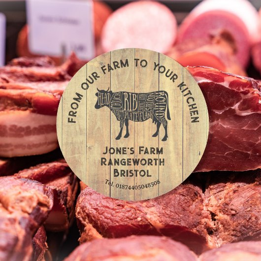 Farm Fresh Beef Sticker | Rustic Cow Logo Label  ラウンドシール