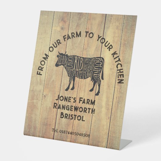 Farm Fresh Beef Sticker | Rustic Cow Logo Label  台座サイン (正面)